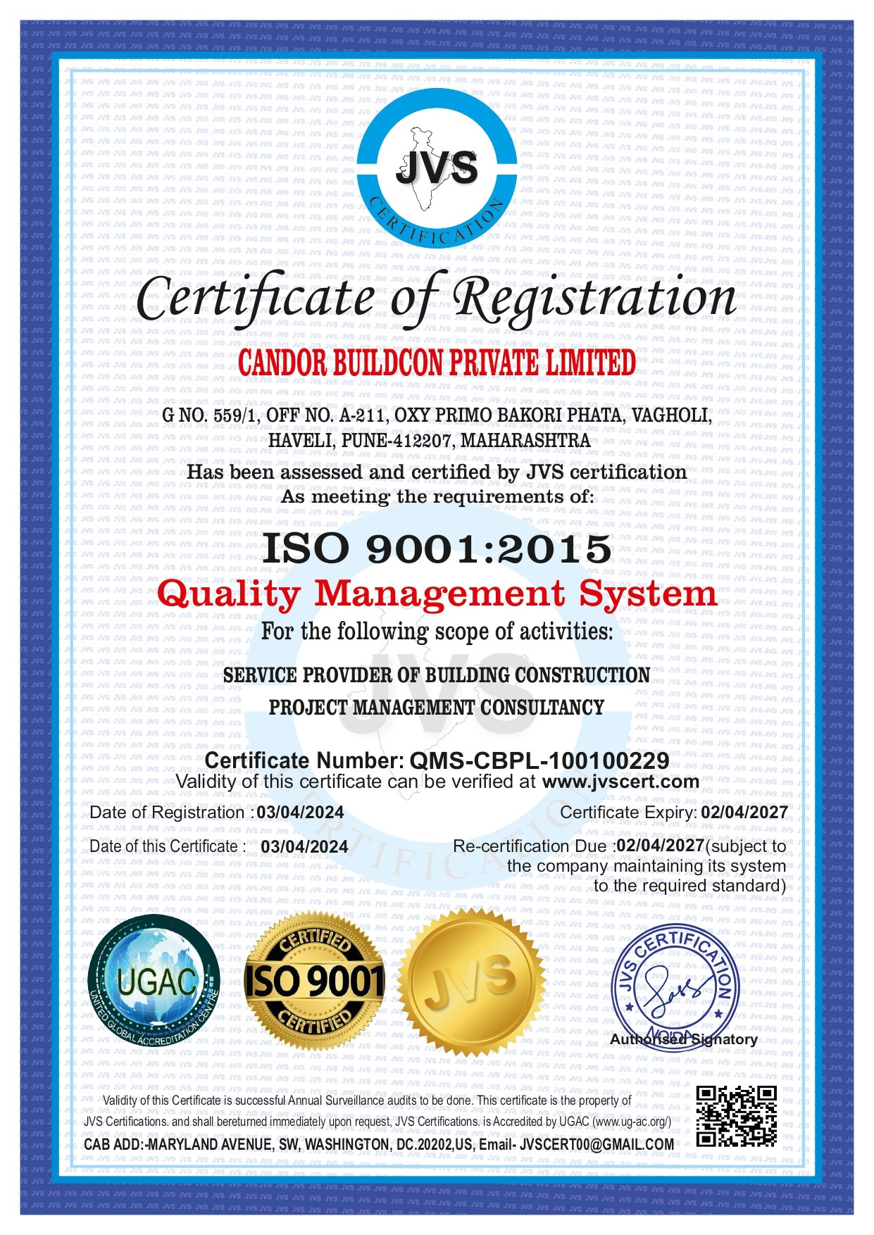 Certificate of Registration – Candor Properties